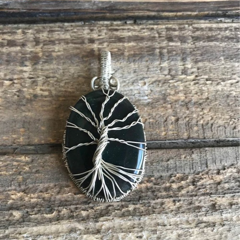 Artesian Wire Wrap Tree Oval Gemstone 925 Sterlin… - image 1